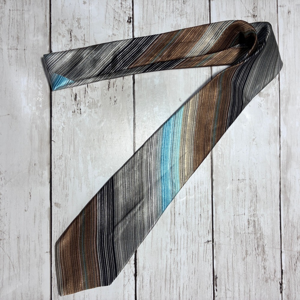 Giorgio Bissoni Men's Striped Tie Brown Black Grey Blue Woven Necktie